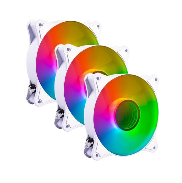 Kit 3 Ventiladores Balam Rush 120mm Blanco Eolox Blaze EX90KW 120mm ARGB Rainbown 120x120x25mm 1200RPM Hidráulico 12V Incluye Hub 4Pin+3Pin