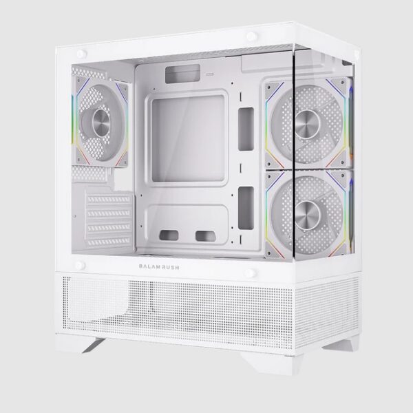 Gabinete Balam Rush Tank Perform 3200 Mini torre blanco cristal sin bordes 3xVentiladores ARGB Micro ATX/ Mini ITX sin fuente