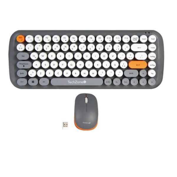 Kit Teclado y Mouse Mechanic inalambrico estandar 105 teclas gris/blanco