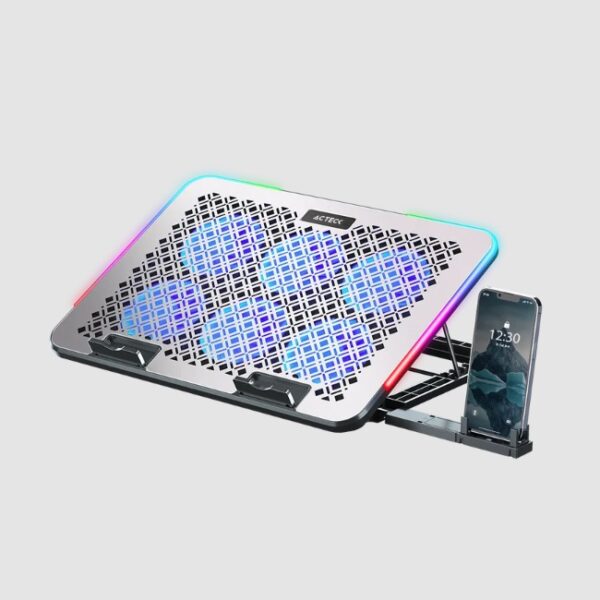 Base Enfriadora para Laptop 15.6 Froost Raw BE630 6xVentiladores 60mm Soporte para celular  2xUSB 7 Niveles de Ajuste RGB Advanced Aluminio