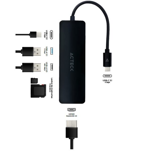 HUB Docking Acteck USB C 6 en 1 Gate 6 DH660 4K HDMI USB A 3.0 USB A 2.0  SD/TF USB C PD cargador