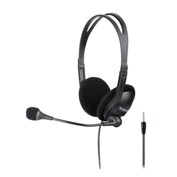 Audifonos Diadema Techzone Negro 1xJack3.5mm  Sensibilidad Audifono 20KHz Longitud Cable 150cm Compatible con Windows  macOS y Android