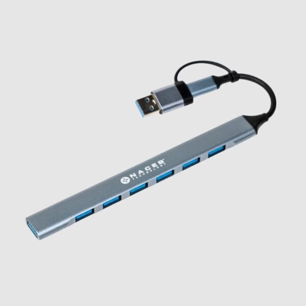 Adaptador HUB Naceb entrada USB a C, USB a A 2.0, USB a A 3.0  480 Mbit/s color Plateado