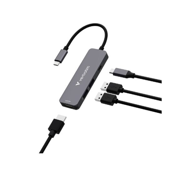 Hub Verbatim multipuerto USB C Essentials  4 puertos color Plateado