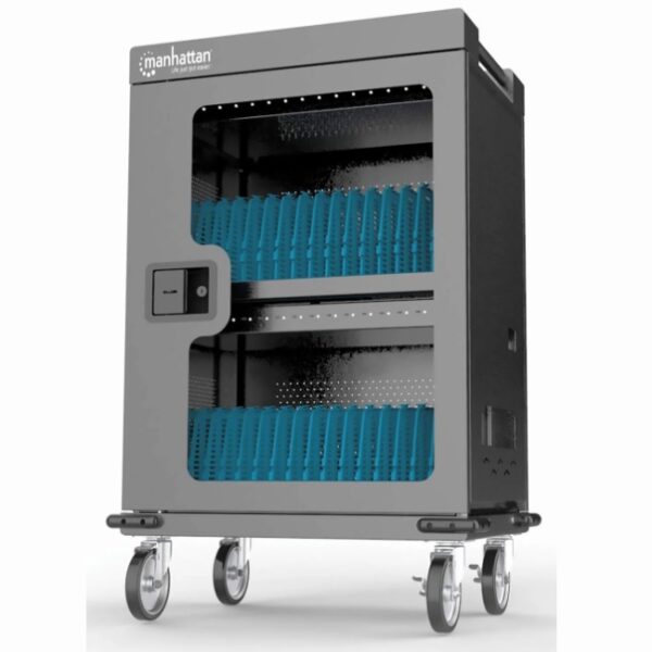 Carro de carga Manhattan profesional 32 puertos USB C 576W bahías para Chromebooks  tabletas y teléfonos
