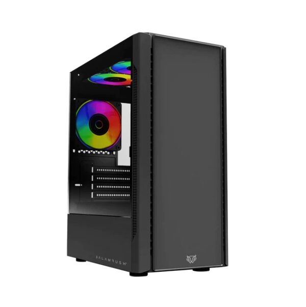 Gabinete Balam Rush Nyx GI730 Negro Mini torre Max MB ATX Panel Izq Cristal Frente Solido con Ranura 1xUSB 3.0 3xFan RGB Negro