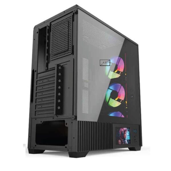 Gabinete Gamer Naceb ATX STELLA Tracker con patalla de 4.5 pulg NA-0658LCD color Negro