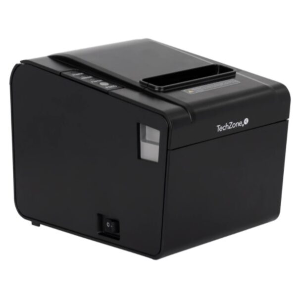 Miniprinter Termica Techzone POS Negro 80mm Interface ( USB  Serial  RJ45 y RJ11 ) Cortador Automatico Compatible con Windows macOS  Linux y Android  Alarma faltante de papel  1.9 Kg TZBE102