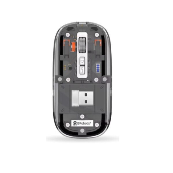Mouse inalambrico Brobotix recargable glass conexion  2.4 GHz BT 1600 DPI modelo 6000823 Trasparente