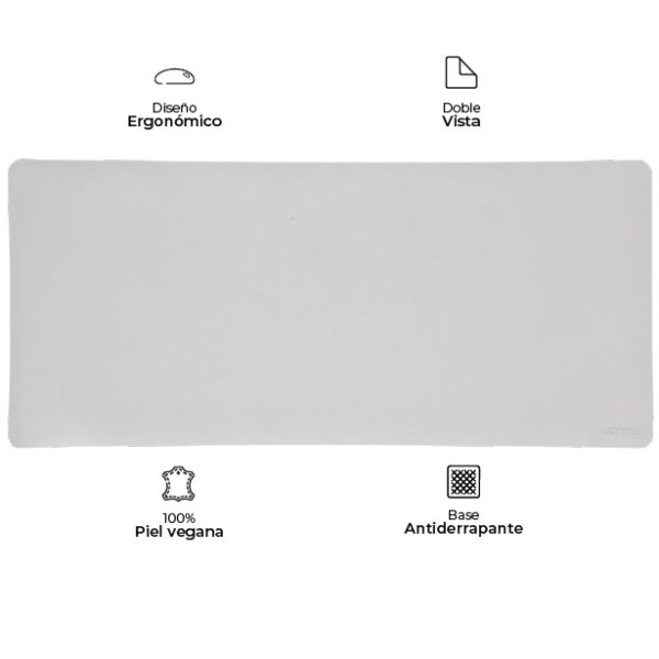 Mousepad Acteck Vibe Leather TP670 Gris Doble Cara Acabado Piel Sintética 100% Vegana 90x40cm
