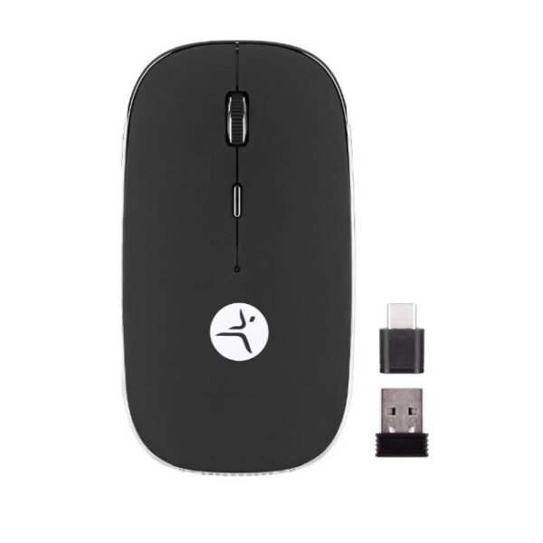 Mouse Techzone SLIVEBLACK Negro Inalambrico DPI 1600  1xReceptor tipo USB A y C  Compatible con Windows y MacOS ( incluye Mouse PAD )