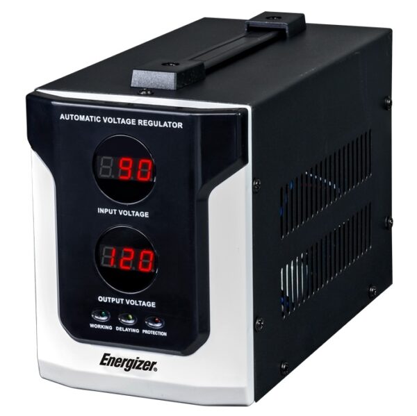 Regulador Energizer ERENRLB15VA de 1500 VA 900 Watts línea blanca 2 contactos aterrizados corriente 10A 90-145 V