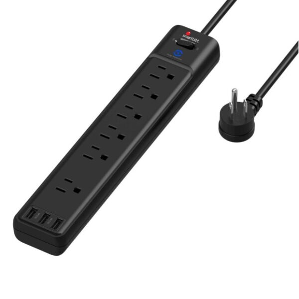 Supresor de picos Smartbitt SBSS-B6-3U 6 NEMA 5-15R 1800 Joules 3 puertos de carga USB-A 5V/2.4A