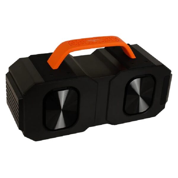 Bocina Perfect Choice Goliat Profesional Portátil Inalámbrica Protección contra Agua modelo PC-113102 color Negro con rayas Naranjas