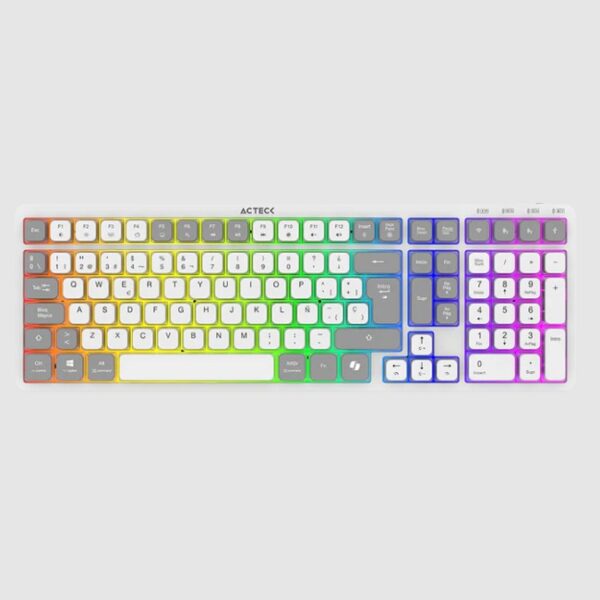 Teclado Inalambrico Techno Pro TI790 Mecanico Blanco 2.4 MHz  2 modos BT RGB Recargable