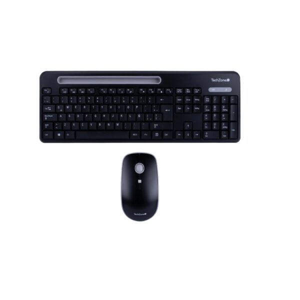 Kit Teclado y Mouse Techzone TASKING Negro con Gris Conexion Inalambrico 2400Mhz  DPI 1600 Alcance 10m  Compatible con Windows y MacOS