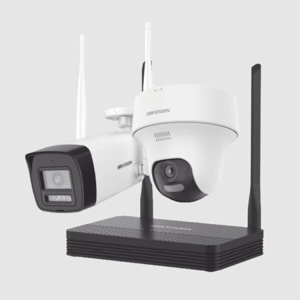Kit Ip Hikvision NKS424W02H Inalambrico 4 Megapixel / NVS 4 Canales / 1 Camara Bala Exterior + 1 Camara Turret Interior con Lente 2.8 mm y Dual Light / Audio Bidireccional