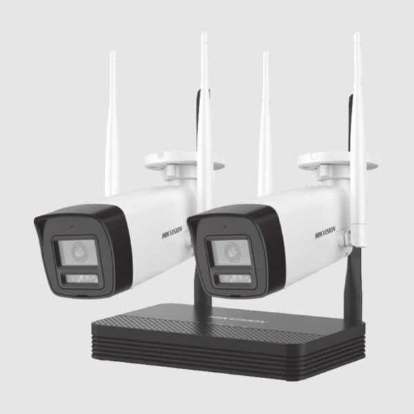 Kit Ip Hikvision NKS424W02H Inalambrico 4 Megapixel / NVS 4 Canales / 2 Camaras Bala para Exterior con Lente 2.8 mm y Dual Light (30 mts IR + 30 mts Luz Blanca) / Audio Bidireccional