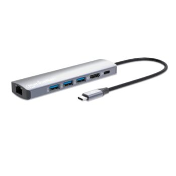Docking Manhattan USB-C con Hub  1xHDMI 3xUSB A 1xUSB C Delivery (100 W) 1xRJ45 aluminio plateado