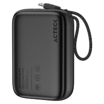 Cargador Acteck Energon Power Bank Go Plug Max PG80  20000mAh Negro USB-C con cable integrado 22.5w 3C Standard Elite Series
