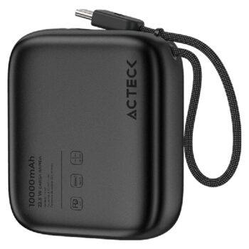 Cargador Acteck Energon Power Bank Go Plug Pro PG60  10000mAh Negro USB-C con cable integrado 22.5w 3C Standard Elite Series