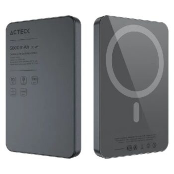 Cargador Acteck Energon Power Bank Go Slim Pro PM50  5000mAh Negro Carga Inalámbrica Magnética 20w Qi2 Diseño Super Delgado 3C Standard Elite Series